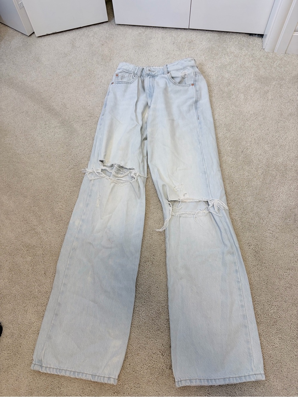 Garage Light Blue Distressed Wide-Leg Jeans